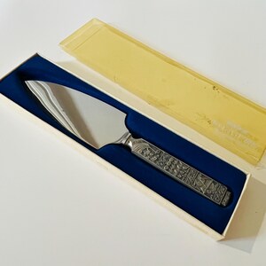 Vintage Norwegian Viking Wedding Pewter Tin Konge Hardanger Sylvplett of Norway Stainless Steel Cake Server Serving Utensil Original Box