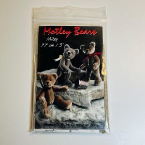 Vintage 90&#39;s Motley Bears Mikey Stuffed Plush Mohair Bear Making Pattern and Kit 3 inch Uncut Bear Pattern Kit