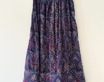 Vintage ANOKHI for Sarah Cloves Maxi Skirt | Made in India Jewel Tone Purple Paisley Floral Indian Cotton Skirt Size US 10 / EUR 40
