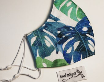 Watercolour Monstera Cloth Reusable Cotton Face Mask - Triple Layer