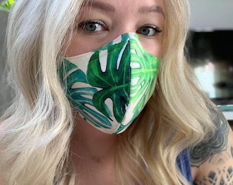 Monstera Cloth Reusable Cotton Face Mask - Triple Layer