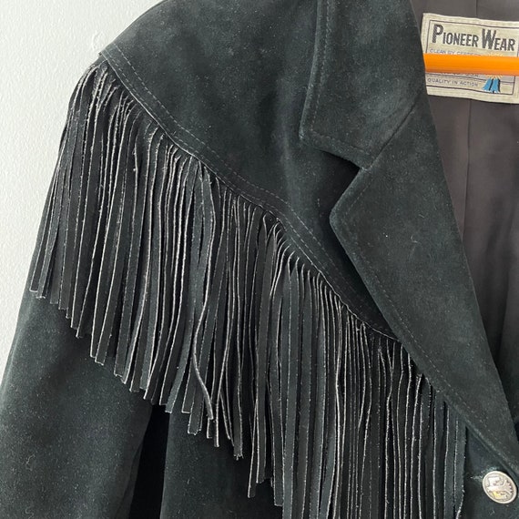 Vintage 1980s Pioneer Wear Black Suede Fringed Li… - image 2