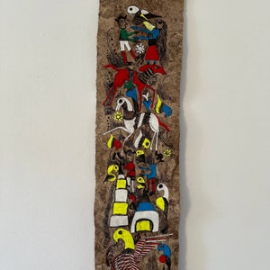 アマテ紙に描かれた鳥の絵、メキシコ美術のオリジナルのアマテ画 アマテ紙に描かれた鳥の絵、メキシコ美術のオリジナルのアマテ画
