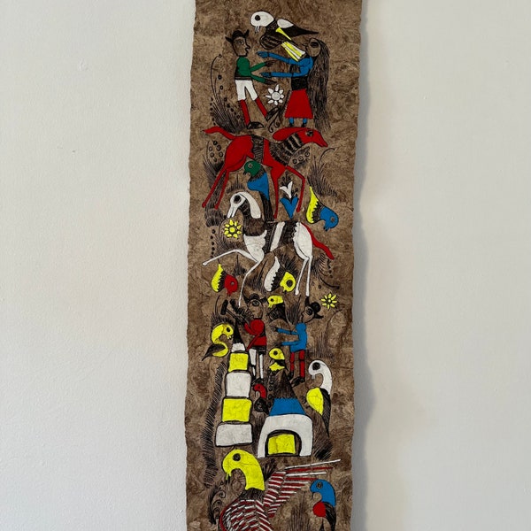 Vintage Mexican Folk Art Painting Mexican Amate Bark Paper Paintings Traditional Wall Art Made in Mexico