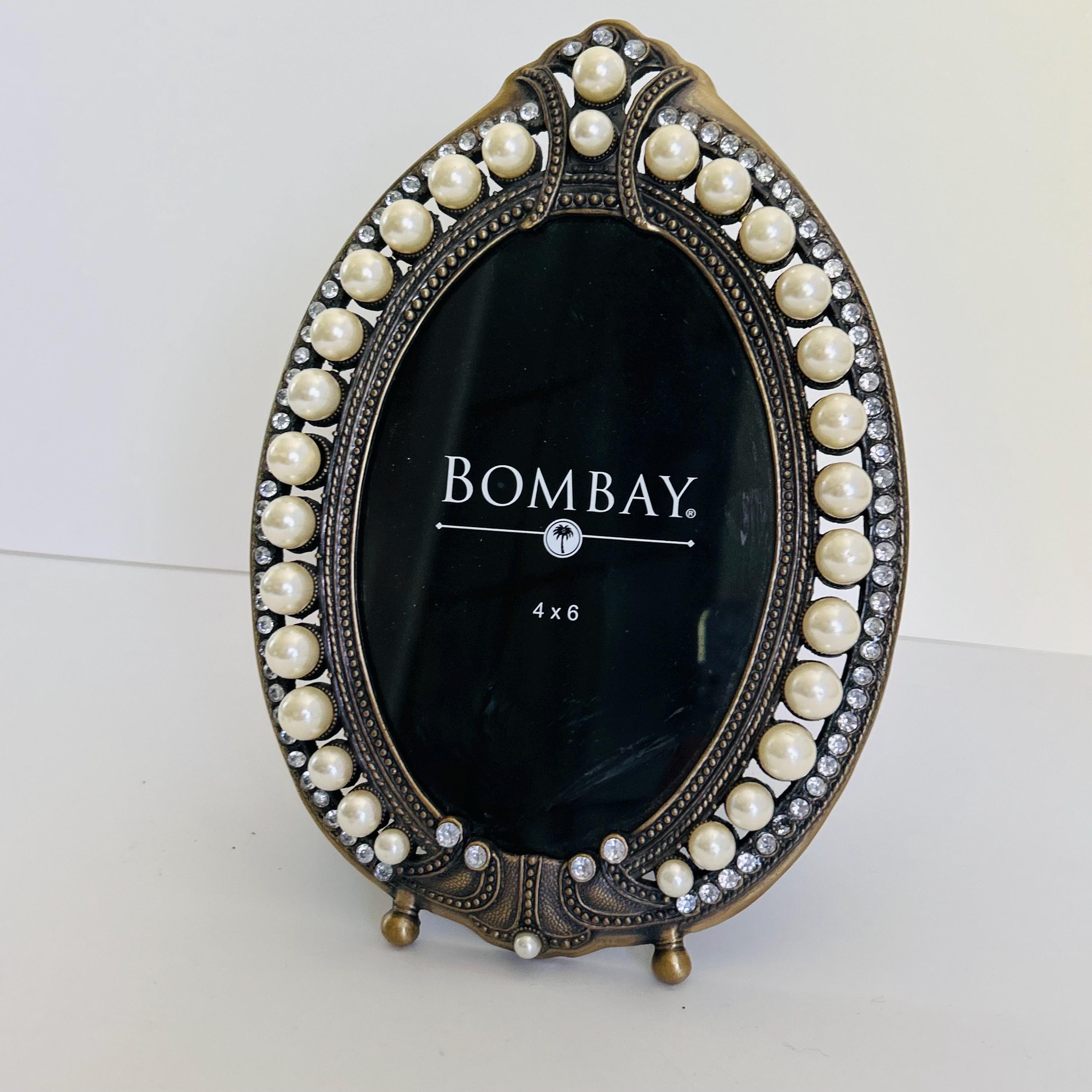 Vintage Bombay Company Pearl Rhinestone Oval Picture Frame 4x6