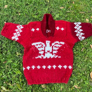 Vintage Cowichan Sweater Child Eagle Design Handmade Hand Knit Woolen Sweater Wool Pullover Toddler Clothing