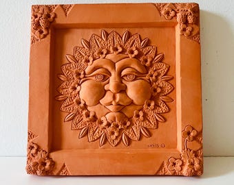 Vintage 1990s Celestial Sun Stone Wall Hanging Art Y2K Decor Whimsigoth Fairycore Witchy by Oasis 8 x 8 inches