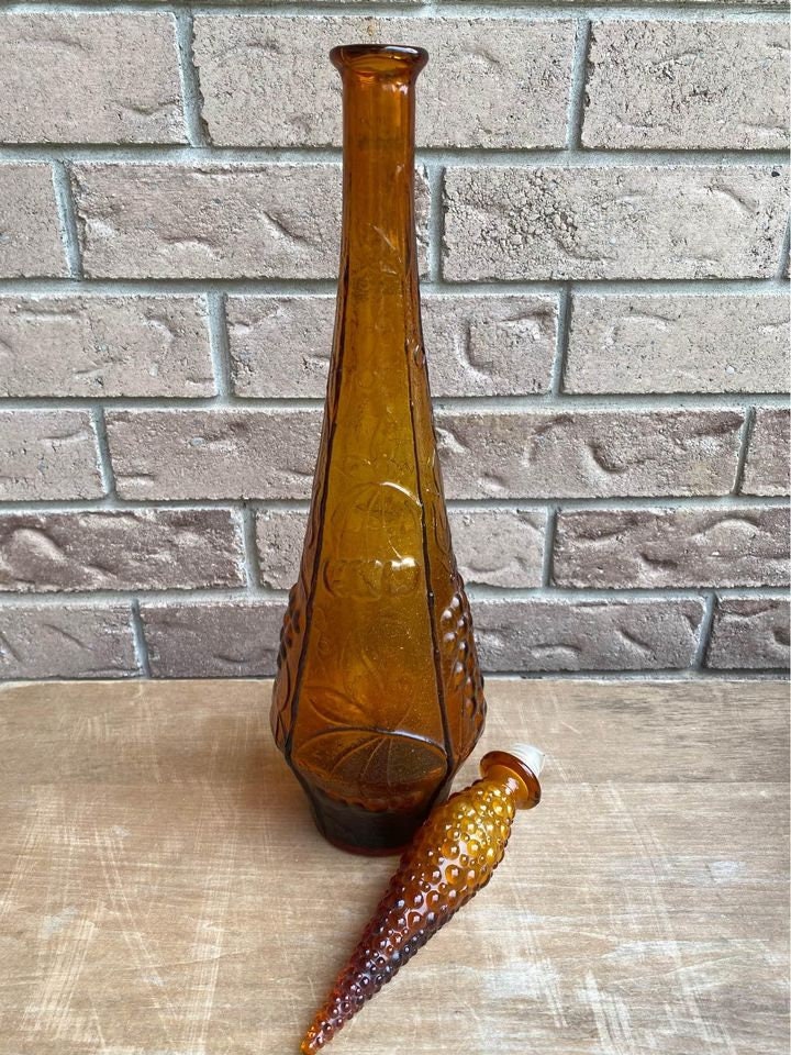 Vintage Mid Century Modern MCM Empoli Genie Bottle Decanter Amber
