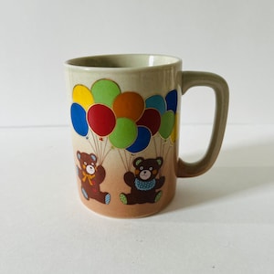 Vintage Otagiri Stoneware Teddy Bear Hand Painted Coffee Cup Tea Mug Cups Mugs Made in Japan