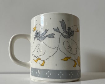 Vintage Ribbon Geese Goose Large Ceramic Mug Mugs Cups Retro Kitchen