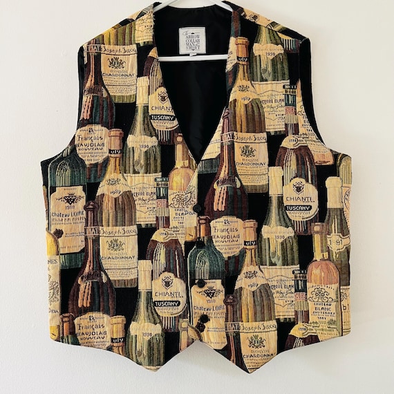 Vintage 80'sThe Arrow Collar Man Shirt Sommelier Wine Beaujolais Chianti Chardonnay Button Up Tapestry Vest Men's Size Large