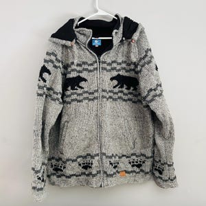 Vintage nördlichen Lebensstile 100% Wolle mit Fleece-Futter Cowichan Style Bear Knit Full-Zipper Cardigan Pullover Größe XXL