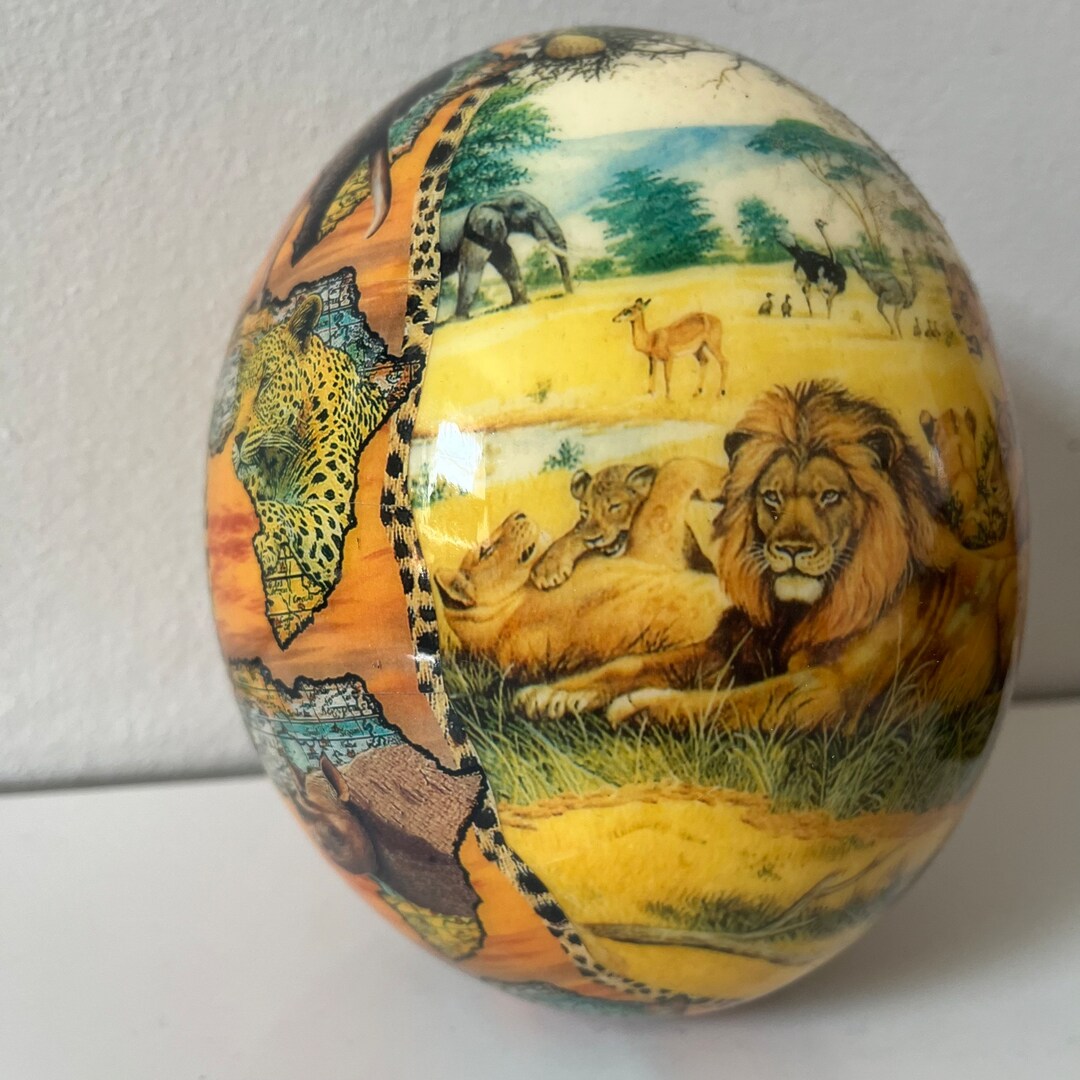 Vintage Decoupage Ostrich Egg Art African Decor Etsy