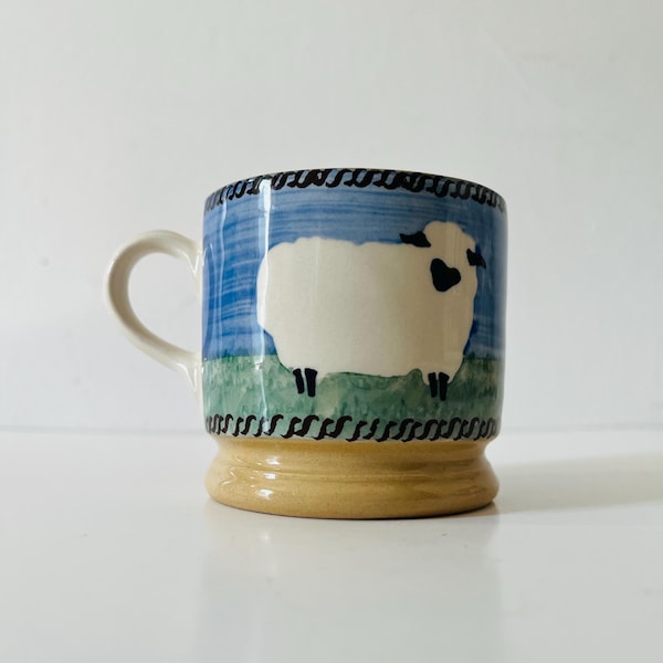 Vintage Studio Art Pottery Nicholas Mosse Hand Painted Landscape Sheep Coffee Mug Tea Cup Folk Art Made In Ireland