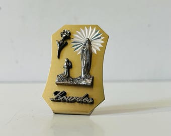 Vintage Lourdes AM handgemaakte metalen sculptuur plaquette gemaakt in Italië