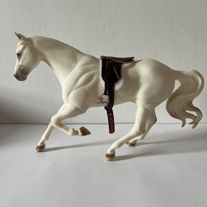 Vintage Retired Breyer Horse Plastic Toy Horses Imaginary Play 1991 White Horse with Saddle