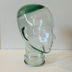 Vintage Large Clear Glass Mannequin Head Glass Hat Store Display Clear Glass Head Hat Stand Eyeglass Display