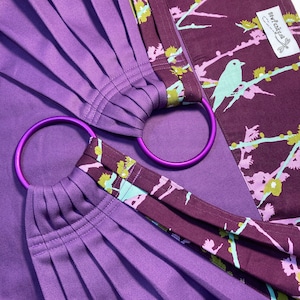 Pesaje Sling by Sewfunky Designer Midwifery Pesa gorriones de honda en violeta Organic Cotton Twill Homebirth Midwife