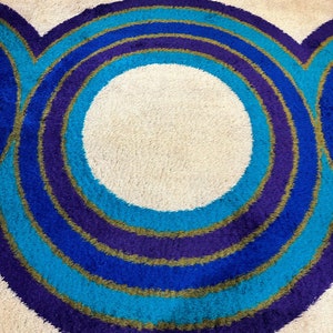 Vintage Maya Rug Hojer Eksport Wilton Blue And Cream Danish Rya Wool Rug 60's MCM Retro Minimal 200 x 300 cm 111 x 78.5 inches image 4