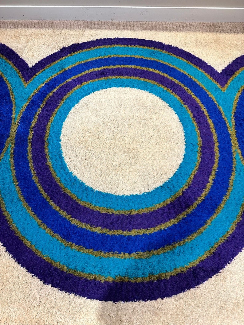 Vintage Maya Rug Hojer Eksport Wilton Blue And Cream Danish Rya Wool Rug 60's MCM Retro Minimal 200 x 300 cm 111 x 78.5 inches image 4