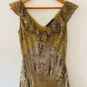 Vintage Rare Blue Label Ralph Lauren Gold Lace and Sequins Shimmering  Ruffle Sleeve Silk Lining Dress Y2K Fashion Size 2 - Etsy