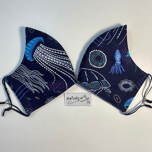 Face Mask Cloth Masks Jellyfish Ocean Squid Cloth Reusable 100% Cotton Face Mask - Triple Layer Adjustable with Polypropylene