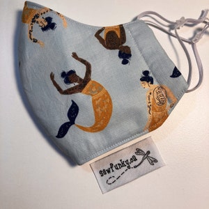 Merpeople Tattoo Mermaid Cloth Masque facial en coton réutilisable avec boucles d’oreille élastiques réglables - Polypropylène triple couche