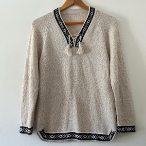 Vintage Black Gray White Peruvian Alpaca Wool Knit Pullover Sweater Peru Llama Woolen Sweaters Size Medium