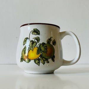 Vintage Speckled Stoneware Botanical Lemon Coffee Cup Tea Mug Cottagecore Decor Made in Korea