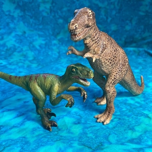 Vintage Schleich Dinosaurier T-Rex Velociraptor im Ruhestand Dino Figur