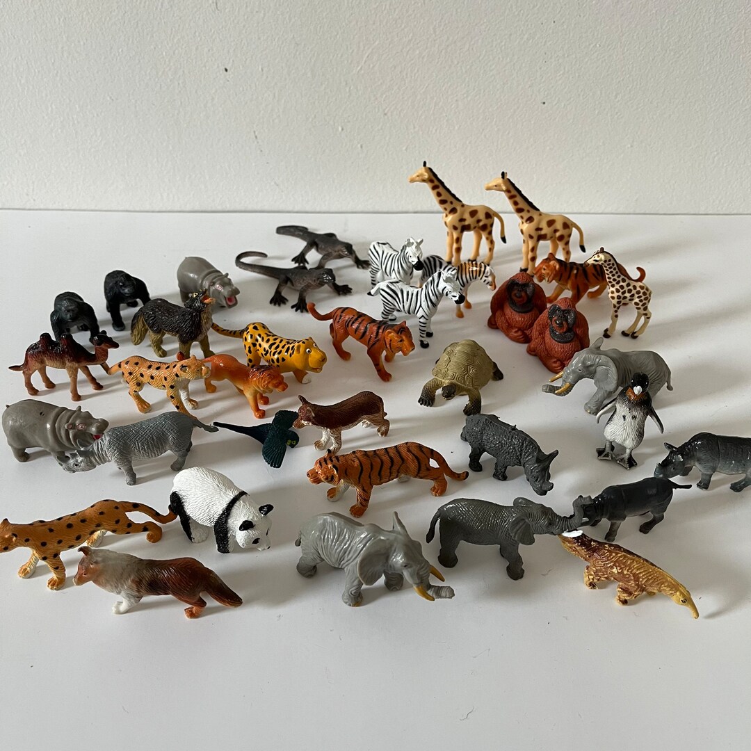 Plastic Toy Animal Lot Mini Wild Animals Tiger Panda Giraffe Etsy
