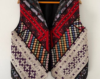 Vintage 90's Handmade Patchwork Indian Shisha Embroidery Imported Vest Size Medium