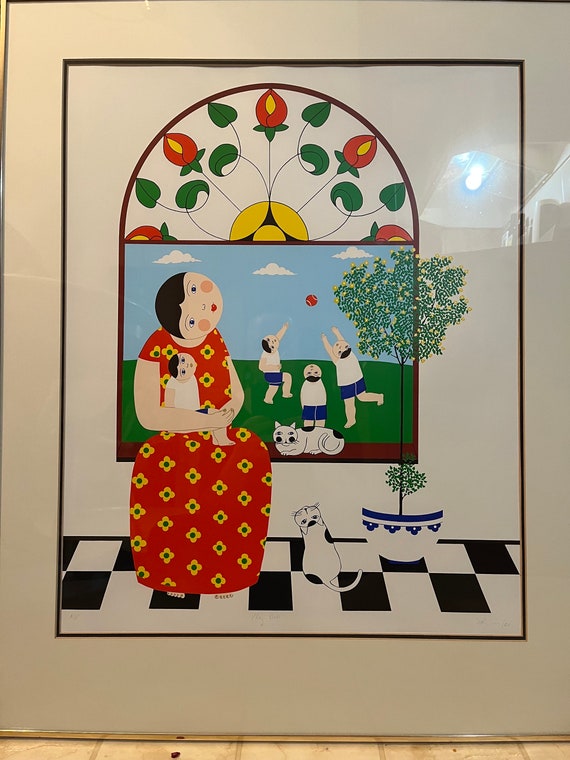 Vtg John Lim 1932-2022 Play Ball AP Artist’s Proof Serigraph 1980 Post Modern Contemporary Art  32.5 x 26 inches Singaporean-Canadian Artist