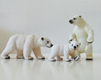 Schleich Polar Bear Family Set, 3 Vintage & Retired Arctic Wild Life Animal Figurines, Standing Bear, Walking Bear, Cub Toy Collection