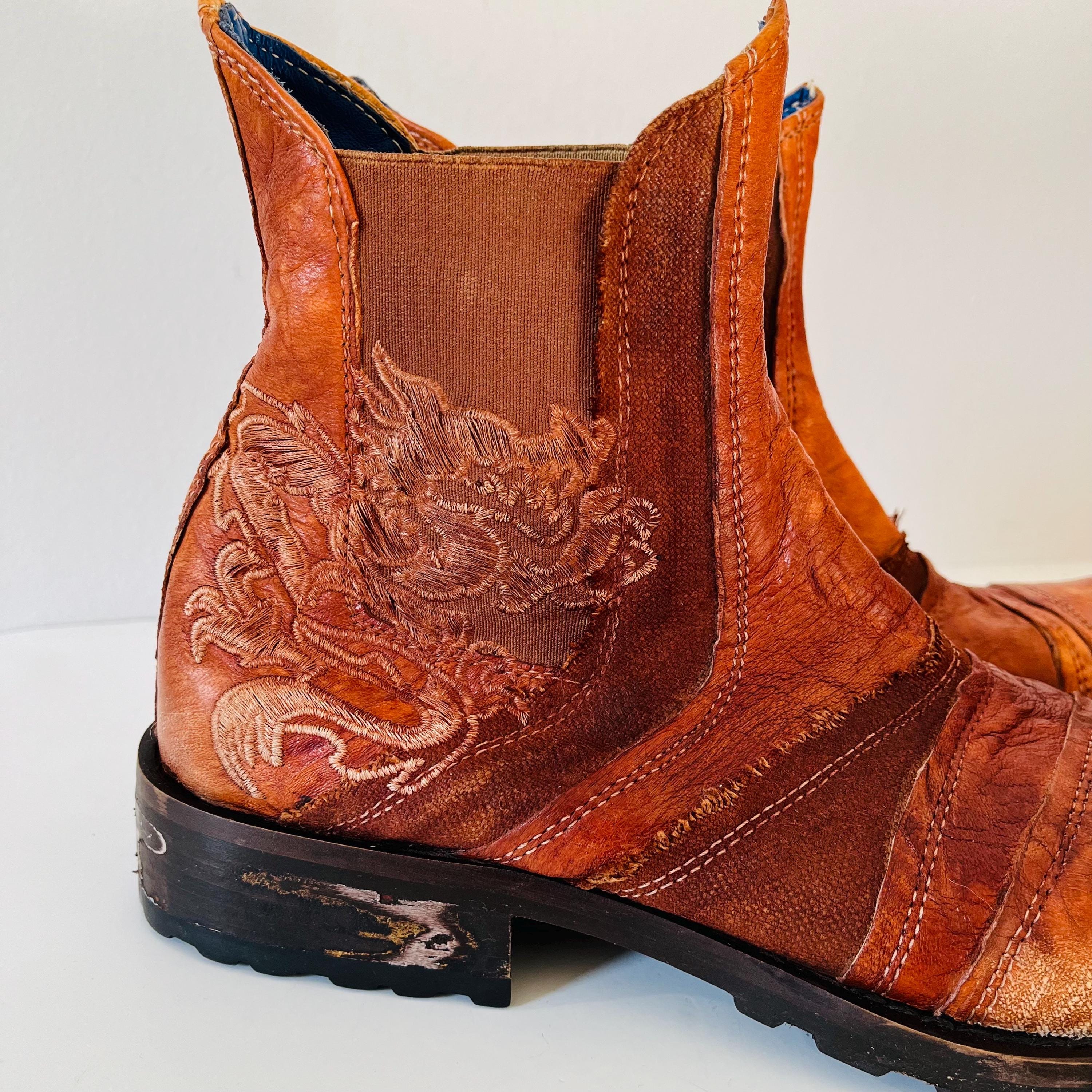 Mark Nason Boots Mens 11 Brown Rock Lir Italian Leather Cross Embroidered Ankle MARK NASON Brown Leather Iron Cross Side-Zip Square Toe  main image 2