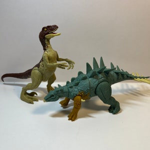 Jurassic Chialingosaurus and Velociraptor Dinosaur Dino Plastic Toy Dinosaurs Set of Two