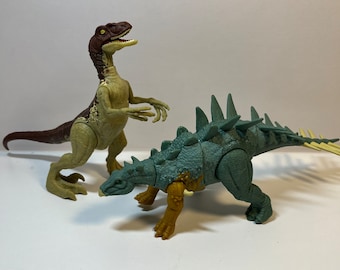 Jurassic Chialingosaurus and Velociraptor Dinosaur Dino Plastic Toy Dinosaurs Set of Two