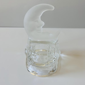 Vintage 1990&#39;s Celestial Whimsigoth Moon and Stars Glass Votive Tealight Candleholder Y2K Home Decor