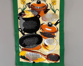 Vintage Traditional Welsh Recipes Cotton Dish Towel Teal Towel Kitchen Linen Textiles