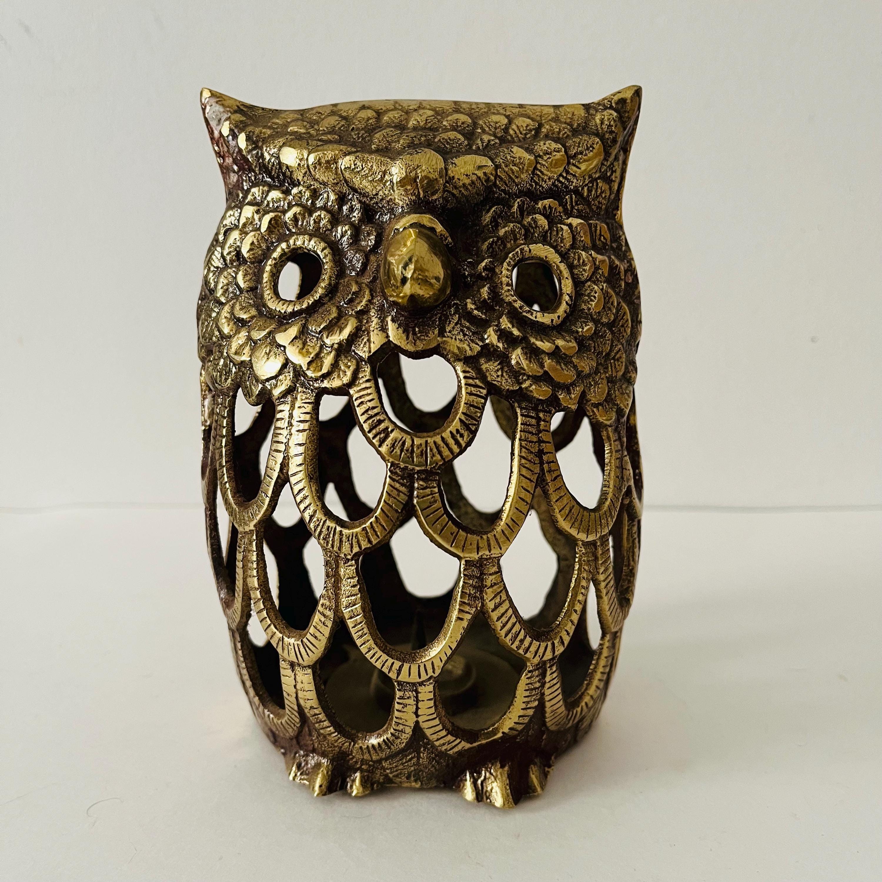 Vintage Brass Owl Lantern Candleholder Votive Holder Whimsical Cottagecore Home Decor Made in Korea