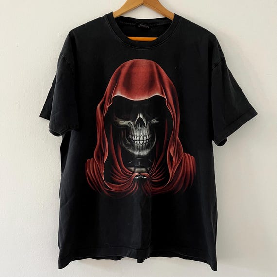 Vintage 90's Y2K Fashion Punk Rock Goth Skull Bones Death Black T-Shirt Tapout Affliction Style Size XL