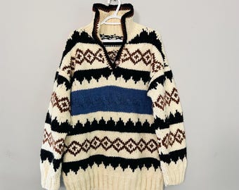 80s Vintage Nepal Handknitted Wool Sweater Knitwear Beige 80s Vintage Nepal Handknitted Wool Sweater Knitwear Beige