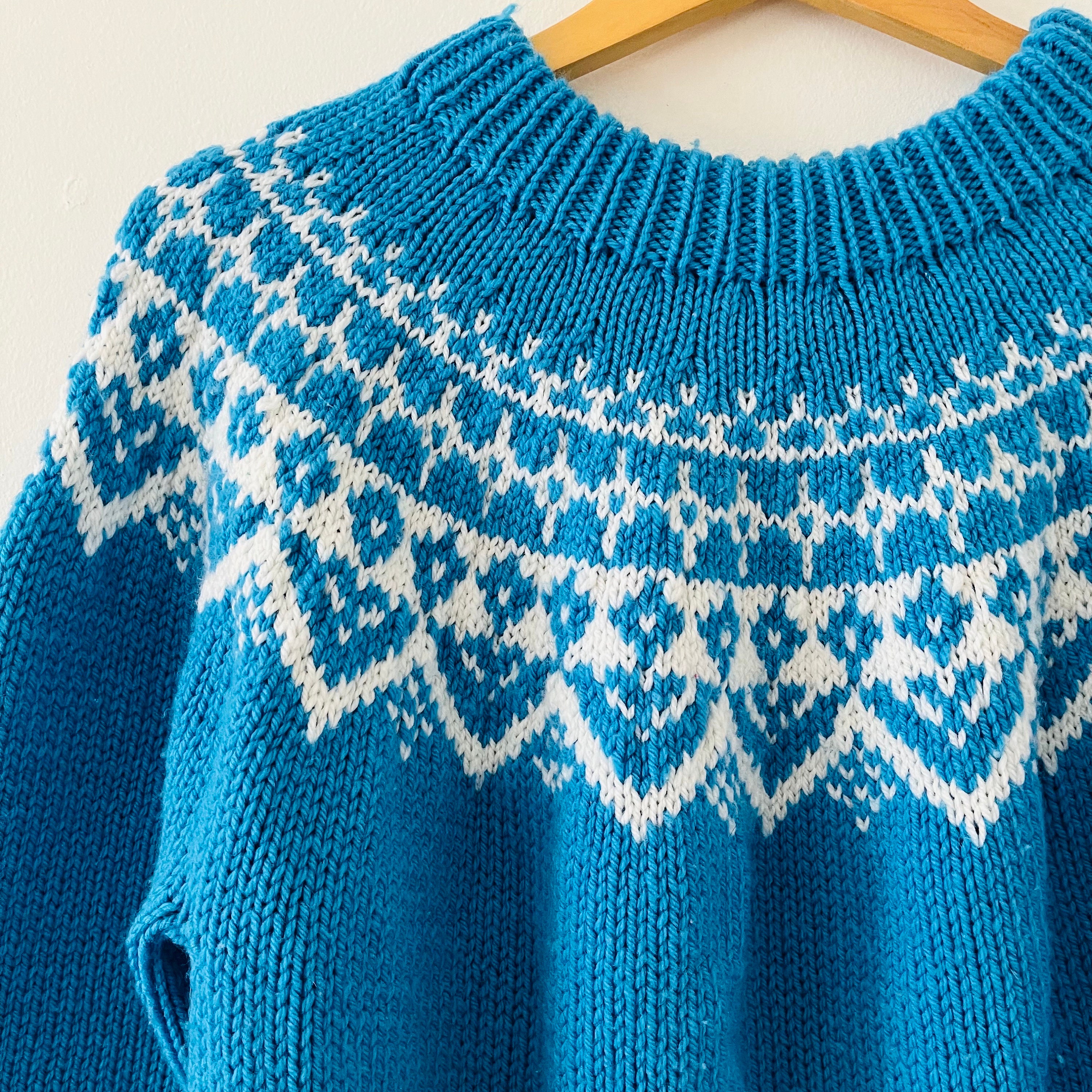 Vintage Hand Knit Acrylic Pullover Sweater Knits Nordic Yoke Vintage Hand Knit Acrylic Pullover Sweater Knits Nordic Yoke