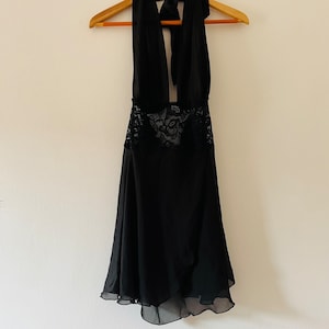 Vintage Black Nylon and Lace Sheer Nightgown Nightie Halter Style Negligee Slip Dress Size Small