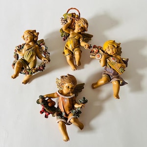 ヴィンテージ 1990 フォンタニーニ イタリア製 壁掛け天使 天使像 4体セット 季節をテーマにしたデザイン - Elio Simonetti ホリデーデコレーション イタリア製ハンドペイント