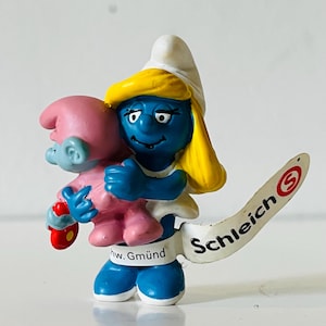 Vintage 1983 Schleich Peyo Smurfs Smurfette and Baby PVC Figure Figurine with Tag