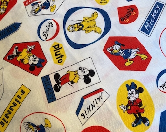 Walt Disney Productions Vintage Fabric Mickey Mouse Minnie Pluto Daisy Donald Sewing Crafting Disney Memorabilia Coser Retro