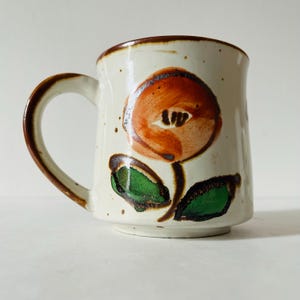 Vintage 1970&#39;s Speckled Stoneware Floral Botanical Coffee Cup Tea Mug Retro Kitchen