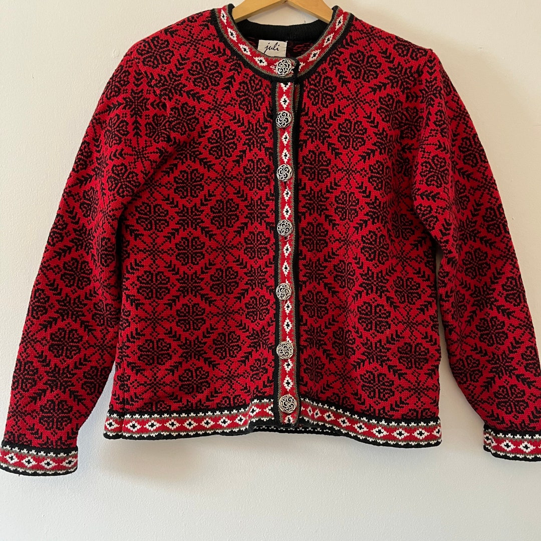 Vintage Juli 100% Cotton Sweater Red Knit Cardigan Metal Button up ...