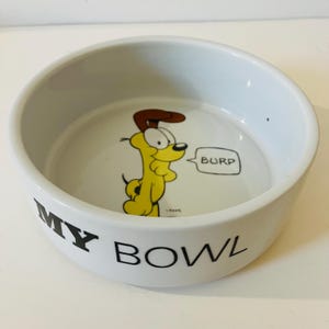 Vintage 1980's Jim Davis Garfield Odie Ceramic PAWS Dog Food Bowl